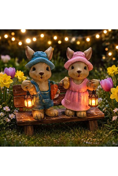 merland benvecocuk LED Fenerli Sevimli Tavşan Biblo Seti – Bahçe & Balkon Işı...