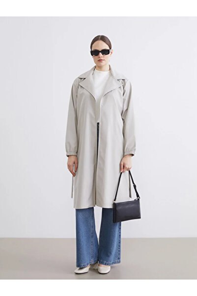 LC Waikiki Bej Kruvaze Yaka Oversize Kadın Trençkot