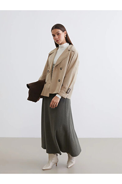 LC Waikiki LCW Modest Kahverengi Kruvaze Yaka Oversize Kadın Trençkot