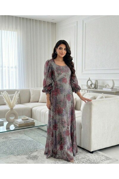 alqarat Viola Maxi Dress: Metallic Shimmer & Floral Print