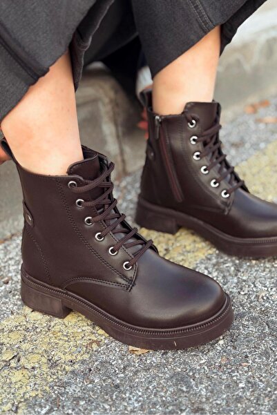 I Love Shoes Luvica Brown Matte Leather Lace-Up Zippered Daily Women's Boots