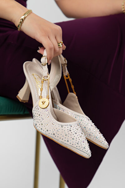 FYD SHOES حذاء نسائي للسهرات بمقدمة مدببة ومفتوح من الخلف مع تفاصيل مطبوعة أن...