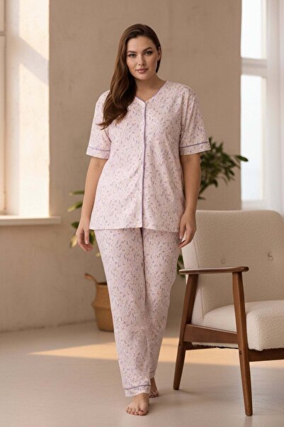 PİJAPİA Set pijamale de damă cu mâneci scurte, cu material elastic nasturi, m...