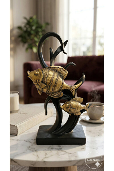 Dekoromi Dekoratif 2li El Boyaması Balık Obje ve Biblo (30x15cm) Ev Ofis Akse...