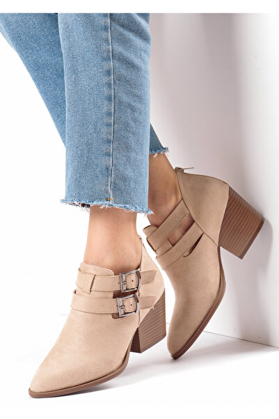 Defne Trend Store Ella Kadın Süet Ayakkabı Çift Tokalı Arkadan Fermuarlı Kısa...