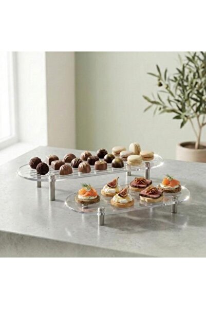 Generic Modern Transparent Serving Stand Set with Metal Bases (Two Pieces)