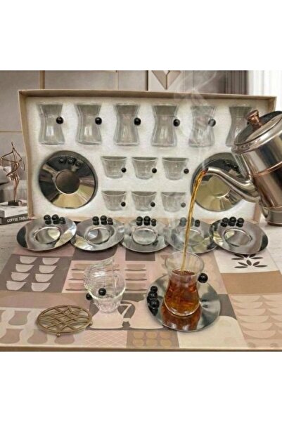 Generic Luxury Tea and Coffee Serving Set 18 Pieces (Glass with Steel Plates)
