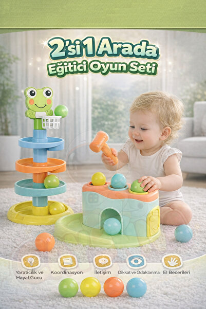 cayenna 2’si 1 Arada Bebek Oyun Seti - Eğlenceli Top Yuvarlama & Çekiçleme Oy...