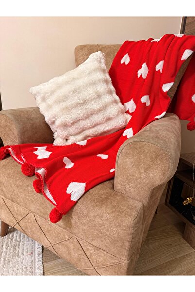 montanahome Hearted Knitwear Blanket Reversible