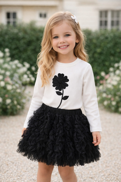 EYMİRGİYİM Set pentru fetițe din bumbac pieptănat cu fustă din tul cu model f...