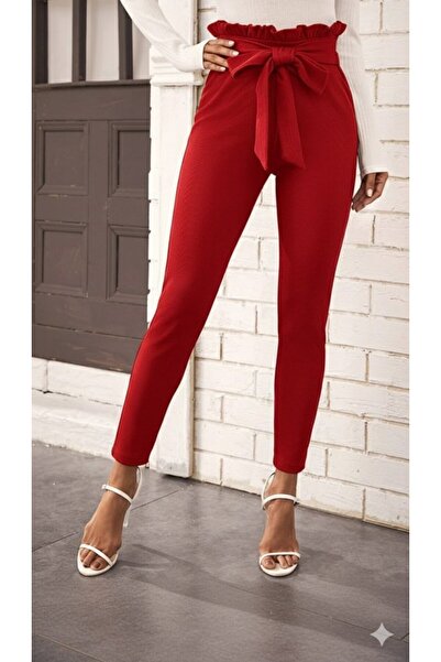 Kanonik Education Women's High Waist Ruffled Front Tie Imported Crepe Pants