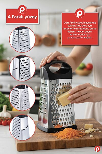 Pazarika Paslanmaz Çelik 4 Taraflı Çok Amaçlı Rende - Keskin Yüzeyli Mutfak R...