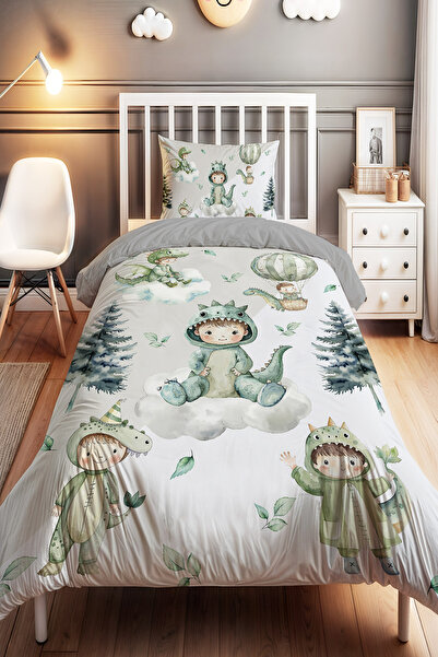 EVPANYA مجموعة غطاء لحاف للأطفال على شكل ديناصور لطيف منقوش مفرد