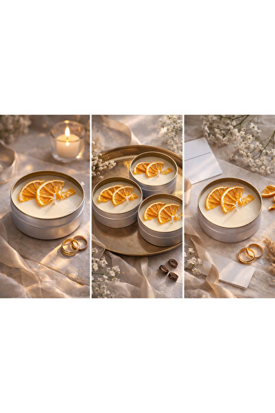 Lúmea Candle Portakal Esintisi Metal Kutulu Nikah Şekeri Mum–Soya Wax, Kurutu...