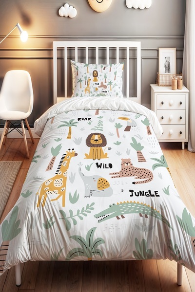 EVPANYA Doğa Macerası Desenli Tek Kişilik Bebek Çocuk Nevresim Seti