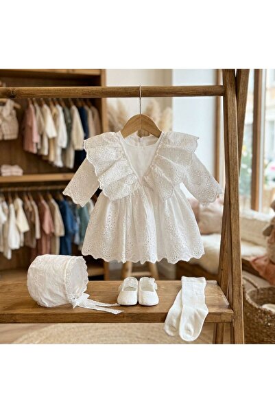 PUGİ Luxury Baby Girl Begonia Ruffle Dress Set