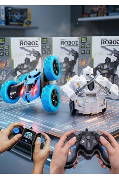 Boratila Toys 2.4 GHz Şarjlı Robot ve Akrobat Araba Seti - Işıklı, Sesli & Fu...
