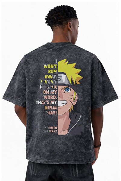 SEVBANO Tricou unisex oversize cu imprimeu anime Naruto Uzumaki, spălat în st...