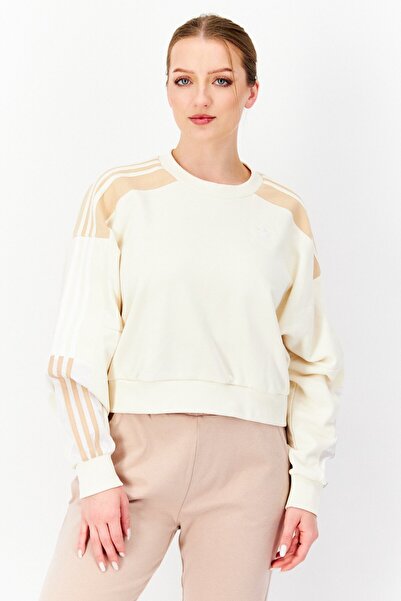 adidas Women Sportswear Fit Long Sleeve Outdoor Sweatshirt, Tan