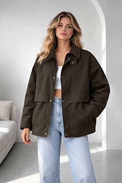 EA LİNE Kahverengi Regular Fit Kadife Yaka ve Çıtçıt Detaylı Unisex Mevsimlik...