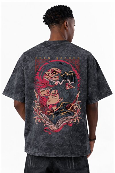 SEVBANO Tricou oversize unisex cu imprimeu anime Attack On Titan, cu design E...