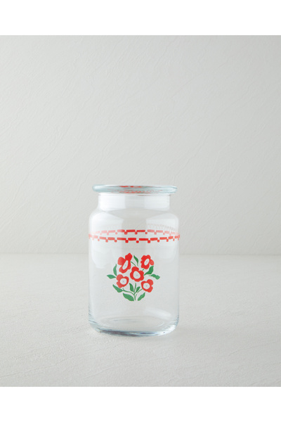 English Home Bright Parade Cam Kavanoz 880 ml Kırmızı - Beyaz