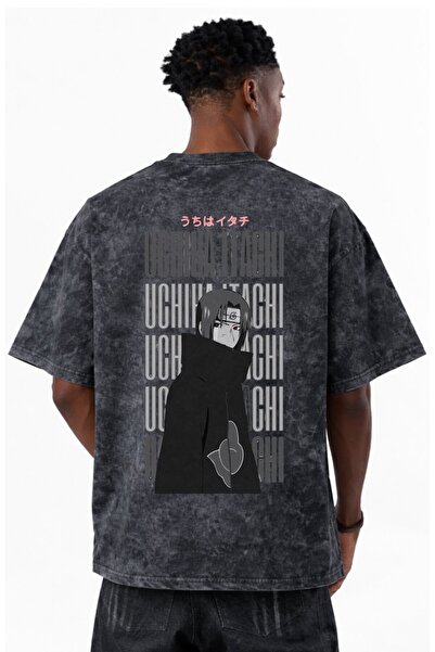 SEVBANO Tricou unisex oversize cu imprimeu anime Uchiha Itachi Naruto, spălat...