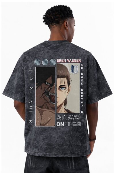 SEVBANO Tricou unisex supradimensionat cu imprimeu anime Attack On Titan Eren...