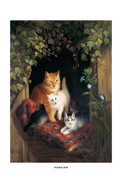 Pixaflair - Cat with Kittens by Henriëtte Ronner - Tablo - Çerçevesiz Poster