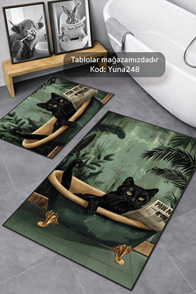 STARYUNA Cat Bath Toilet Mat, Digital Print Pieces Washable Non-Slip Cat Patt...