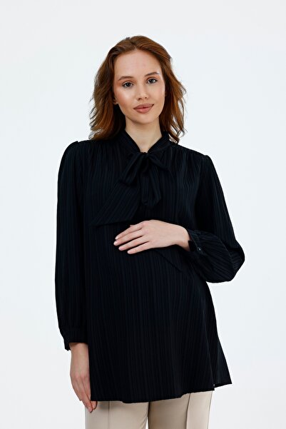 KATLİN MATERNİTY WEAR Maternity Blouse, Collar Tie Detail, Viscose Lycra Blen...