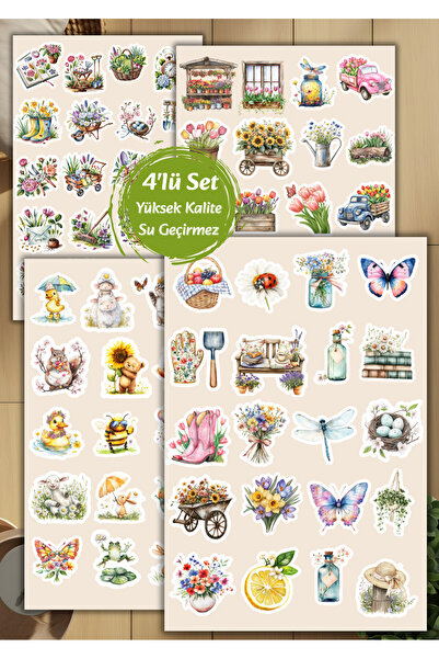 VORACRAFT 4'lü İlkbahar Temalı Sticker Set Ajanda Bullet Journal Planlayıcı S...