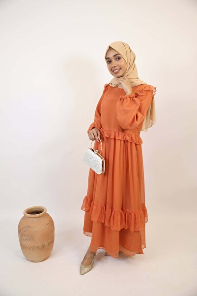 Libas lab Khareef - Splendid Chiffon Fully Lined Maxi Dress with Tiered Ruffl...