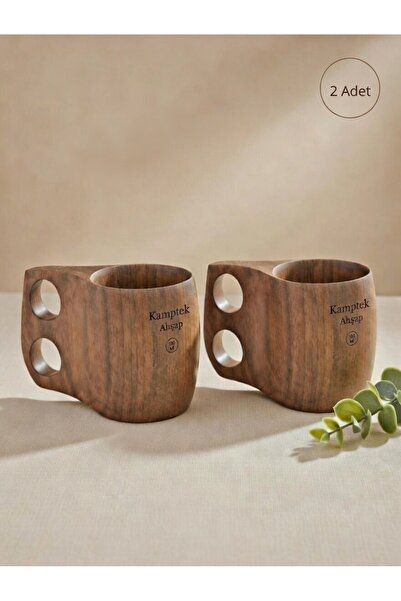kamptek kamp teknolojisi Kamptek Ahşap 180 ml Çift Delikli Kulplu Kuksa Kupa ...