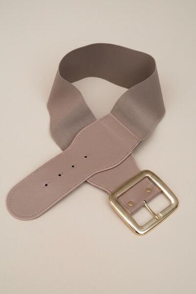 Mynoa Gold Buckled Elastic Women's Belt I, Jacket Belt I, Dress Belt I.