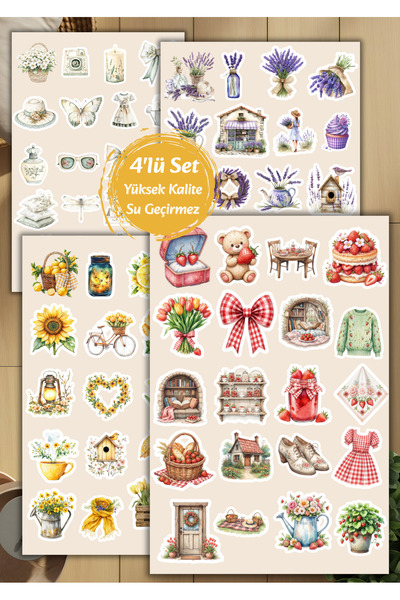 VORACRAFT 4'lü İlkbahar Lavanta, Ayçiçeği Sticker Set Ajanda Journal Planlayı...