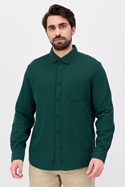 Aeropostale Men Regular Fit Textured Long Sleeve Casual Shirt, Dark Green