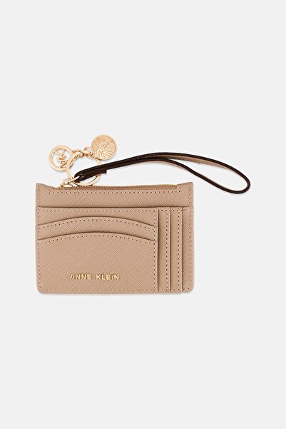 Anne Klein Women Brand Logo Leather Card Holder, Tan