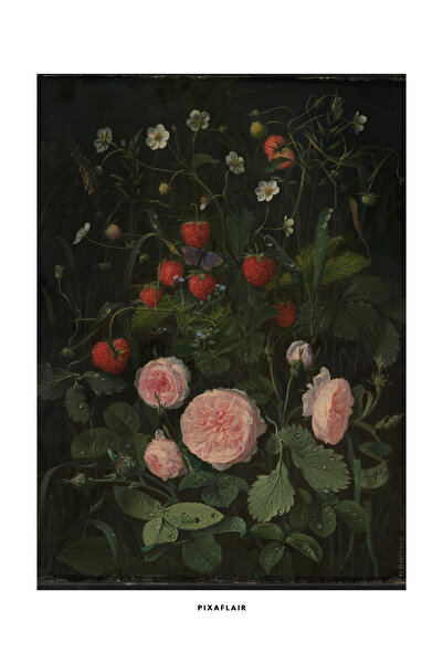 Pixaflair - Still Life with Roses and Strawberries Otto Diderich Ottesen - Tablo - Çerçevesiz Poster