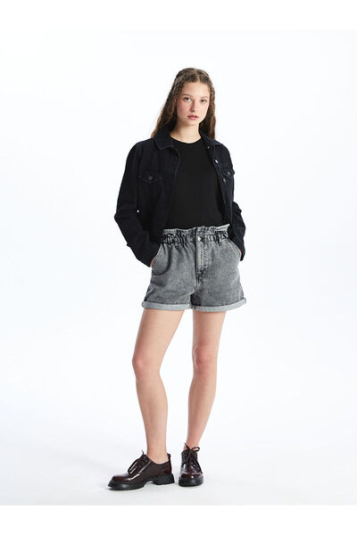 LC Waikiki Peak New Season Women's Elastic Waist Plain Jean Shorts