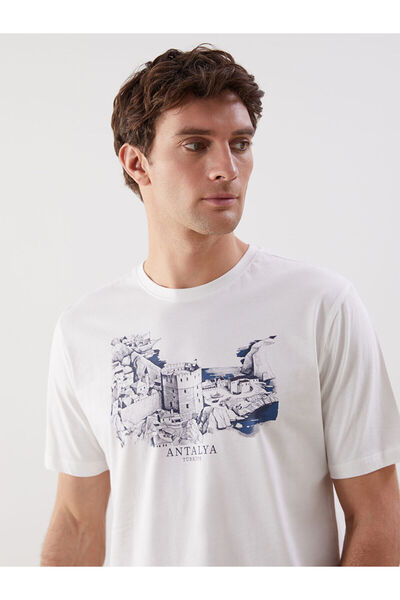 LC Waikiki Ανδρικό μπλουζάκι LCW Crew Neck Antalya με στάμπα από βαμβακερό χτ...