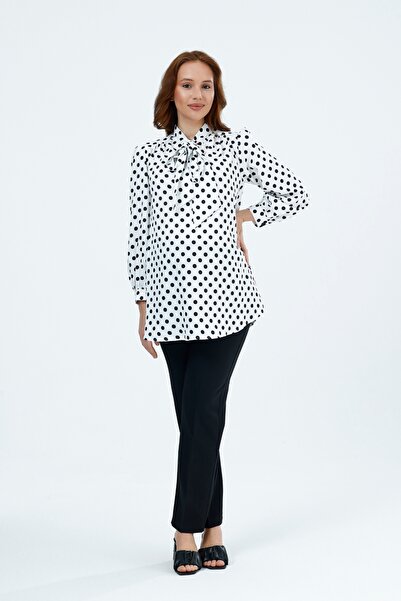 KATLİN MATERNİTY WEAR Maternity Polka Dot Piece Patterned Blouse, Collar Tie ...
