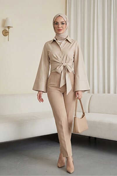 HİJABAYA Испанска блуза с яка от поплин и колан