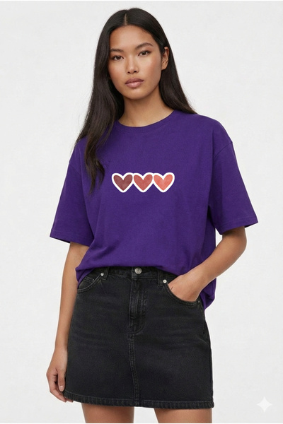 VODEXA Tricou oversize cu imprimeu HEARTS, 100% bumbac, croială confortabilă