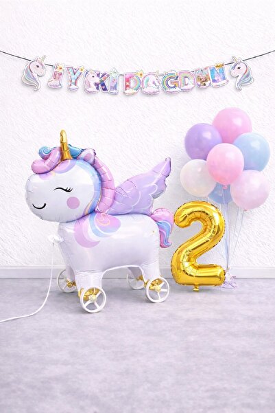 BKMC PARTY Mini Wheel Unicorn Balloon Mixed Balloon Birthday Set Gold Number ...
