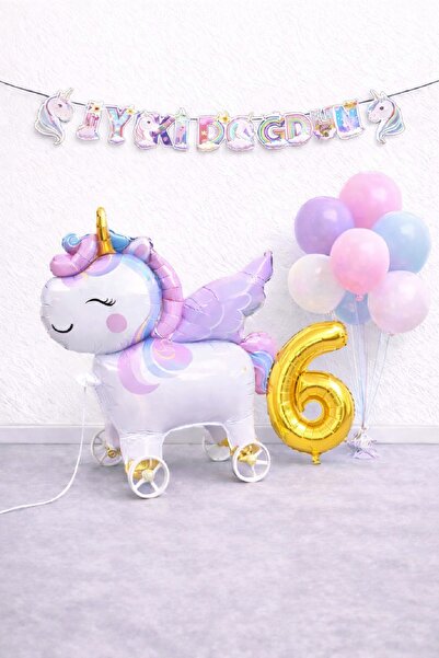 BKMC PARTY Mini Wheel Unicorn Balloon Mixed Balloon Birthday Set Gold Number ...