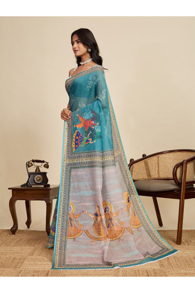 MYSMAR ساري كتان أزرق - STT1023 - أزرق