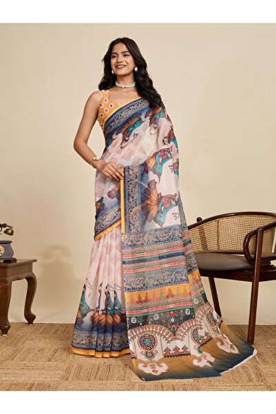 MYSMAR Yellow Linen Saree - STT1023 -Yellow