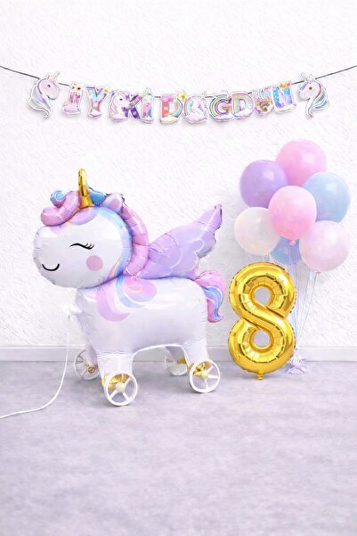 BKMC PARTY Mini Wheel Unicorn Balloon Mixed Balloon Birthday Set Gold Number ...