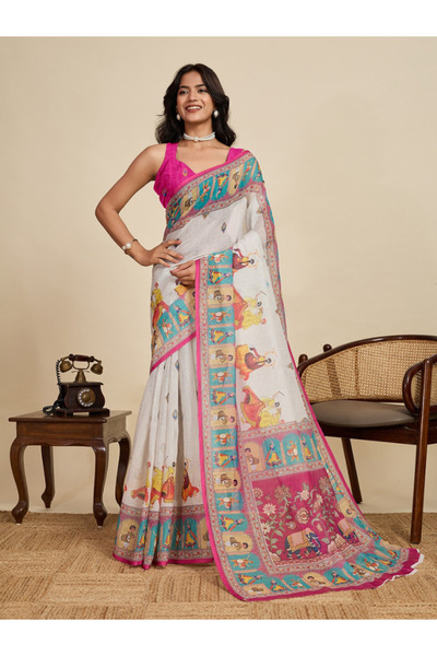 MYSMAR ساري كتان وردي - STT1023 - وردي